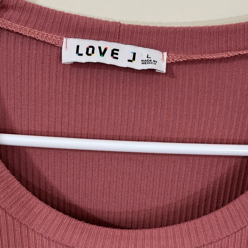 Love J Pink Ribbed Juliette Sleeve Button Long Sleeve Shirt - Picture 4 of 7
